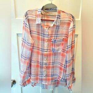 Abercrombie & Fitch Sheer Plaid Button Down Shirt Size Small